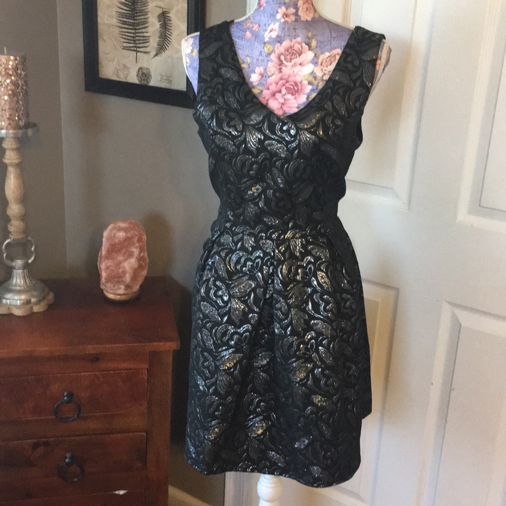 Pretty Jacquard Black & Silver Dress